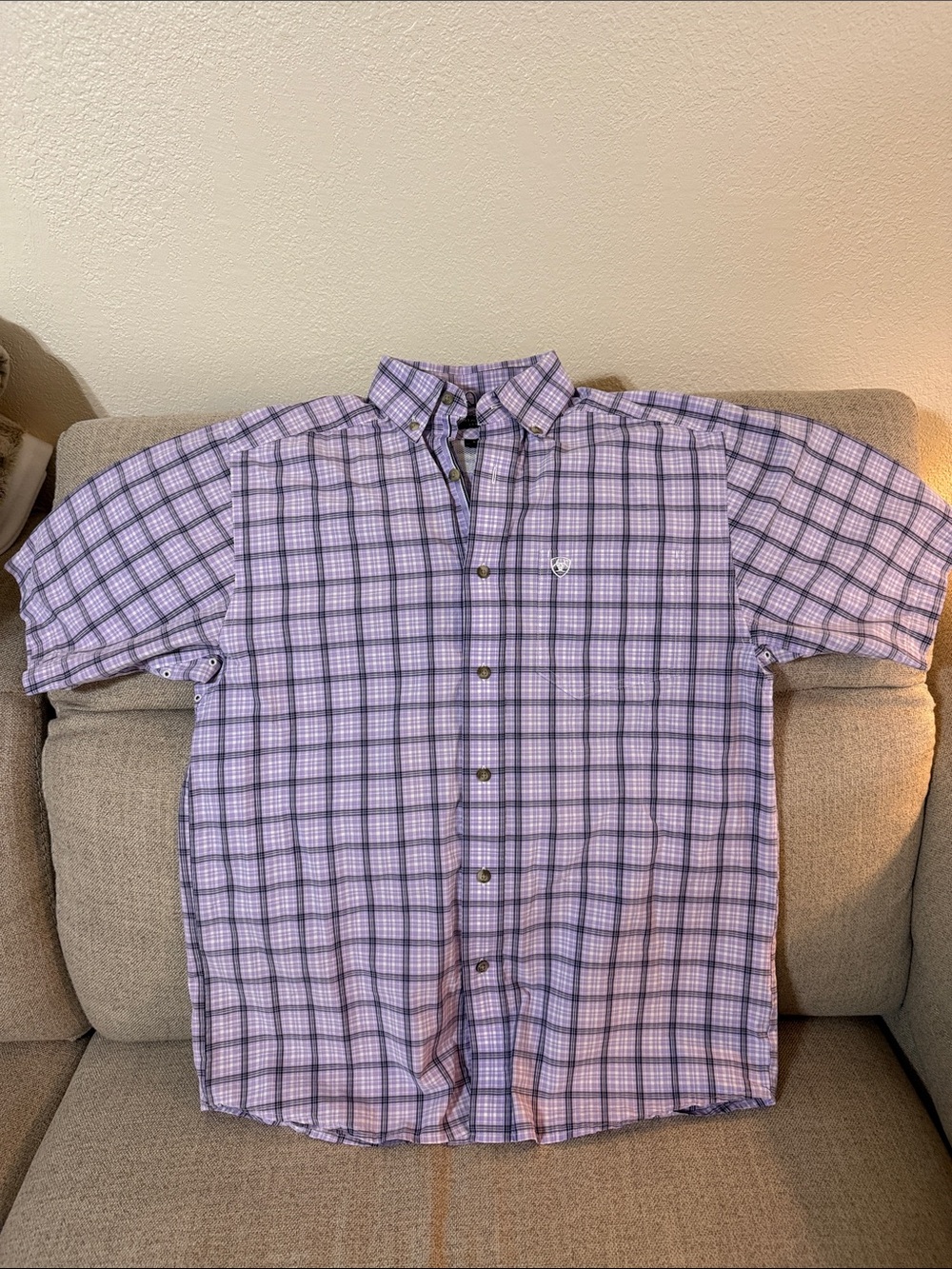 Ariat Lavender and Navy Plaid Short-Sleeve Button-Down Shirt